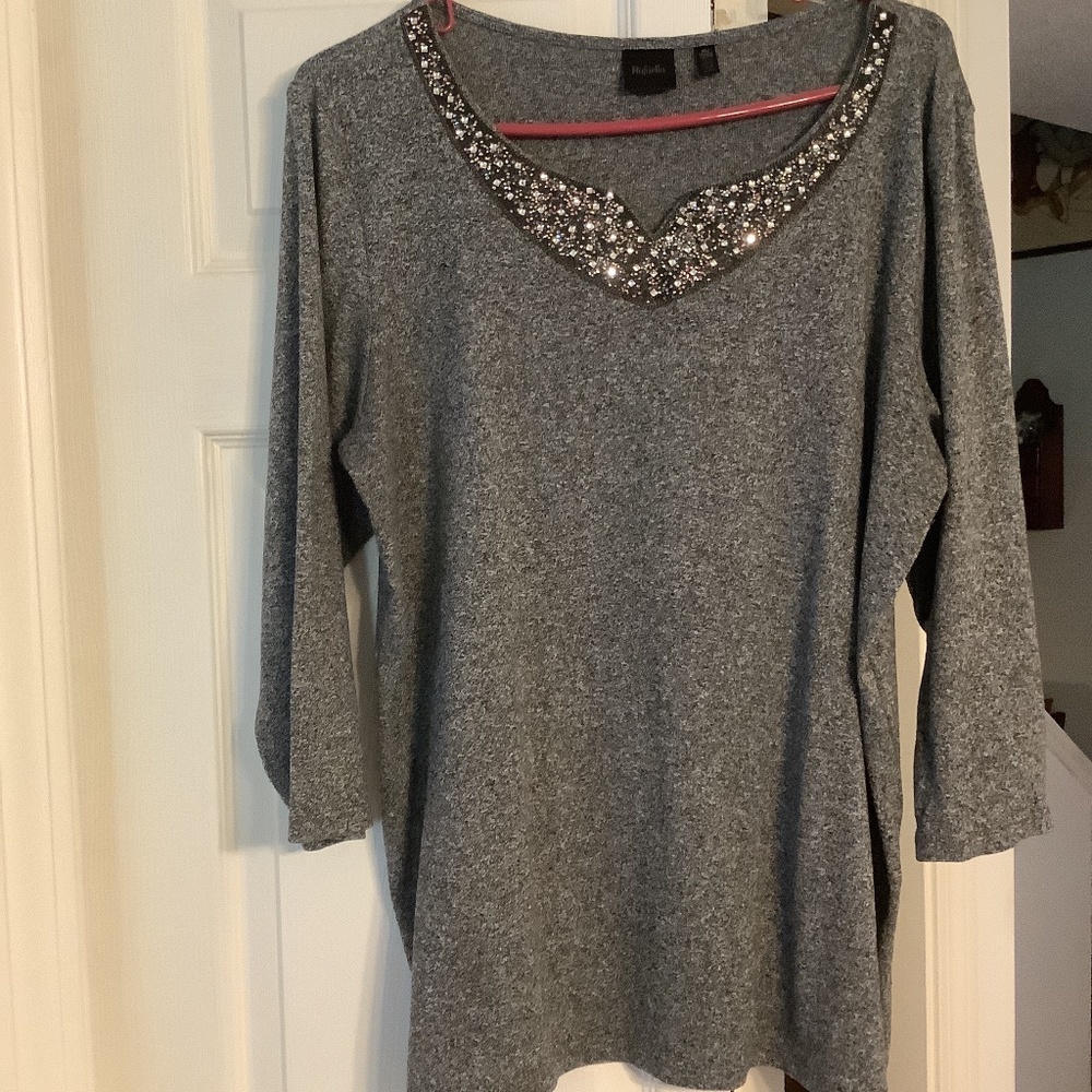 Rafaella Gray Shirt with Rhinestones, size XL